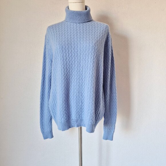 Kirkland Signature 100% Cashmere Cable Knit Turtle Neck Sweater Blue - Picture 1 of 12